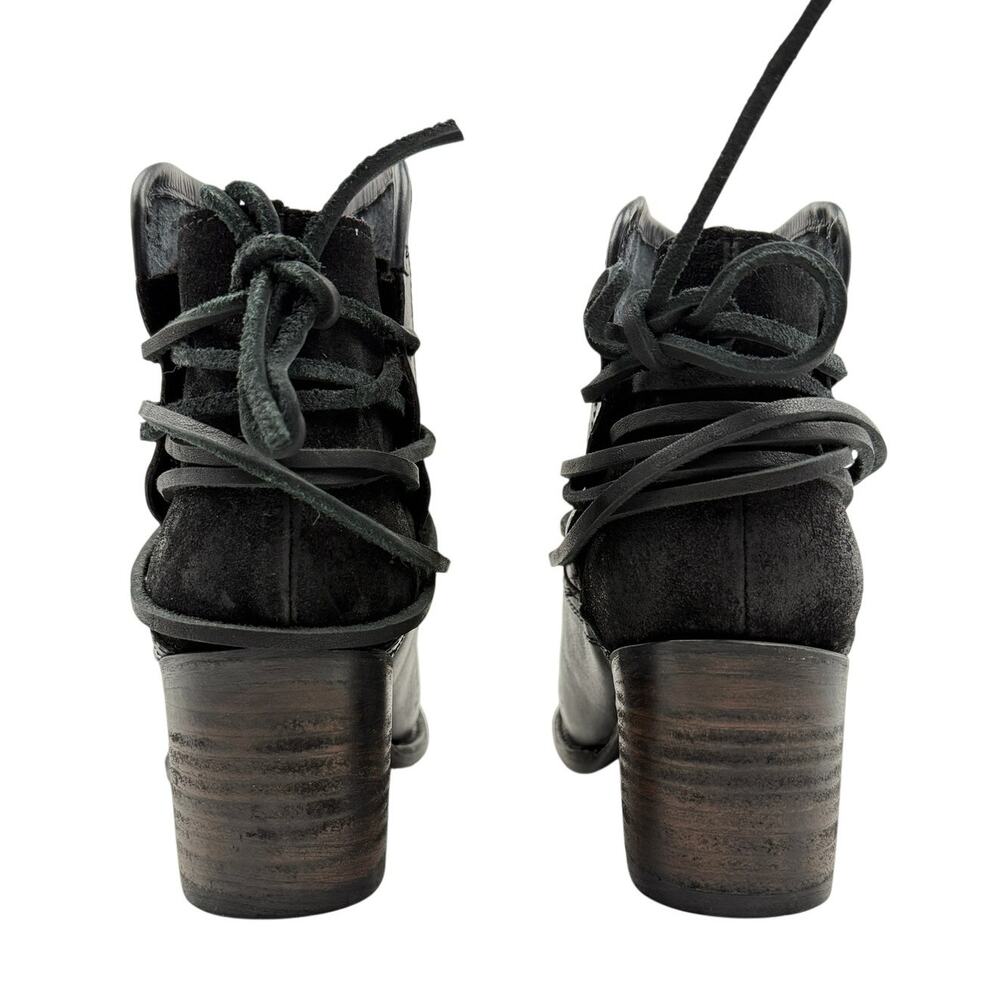 Freebird by Steven Black Leather Wrapped Lace Heeled Booties - Picture 6 of 9